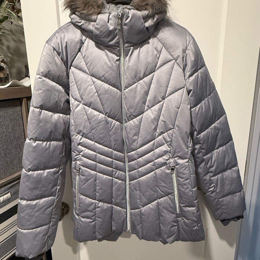 ZeroXposur Silver Quilted Jacket with Fur Trim